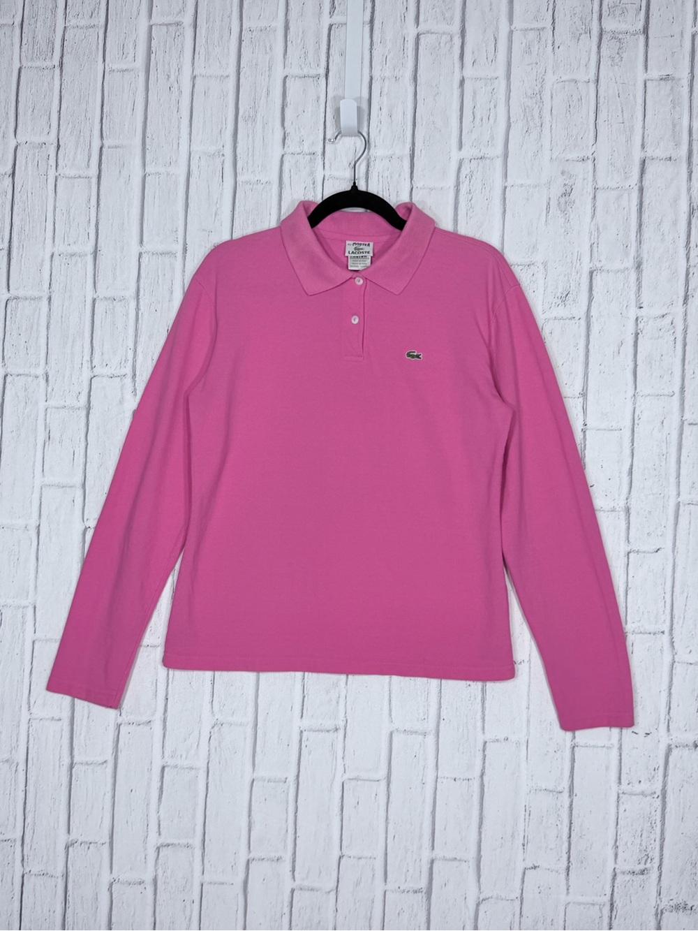 🩷 Lacoste Vintage Pink Long Sleeve Piqué Polo Shirt 42 (PTP 19”)